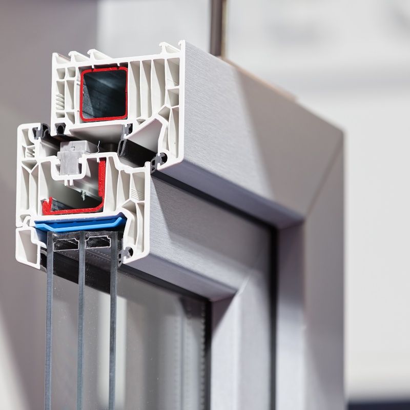 Section de fenêtre en PVC avec triple vitrage, offrant une isolation thermique et acoustique optimale Section de fenêtre en PVC avec triple vitrage, offrant une isolation thermique et acoustique optimale