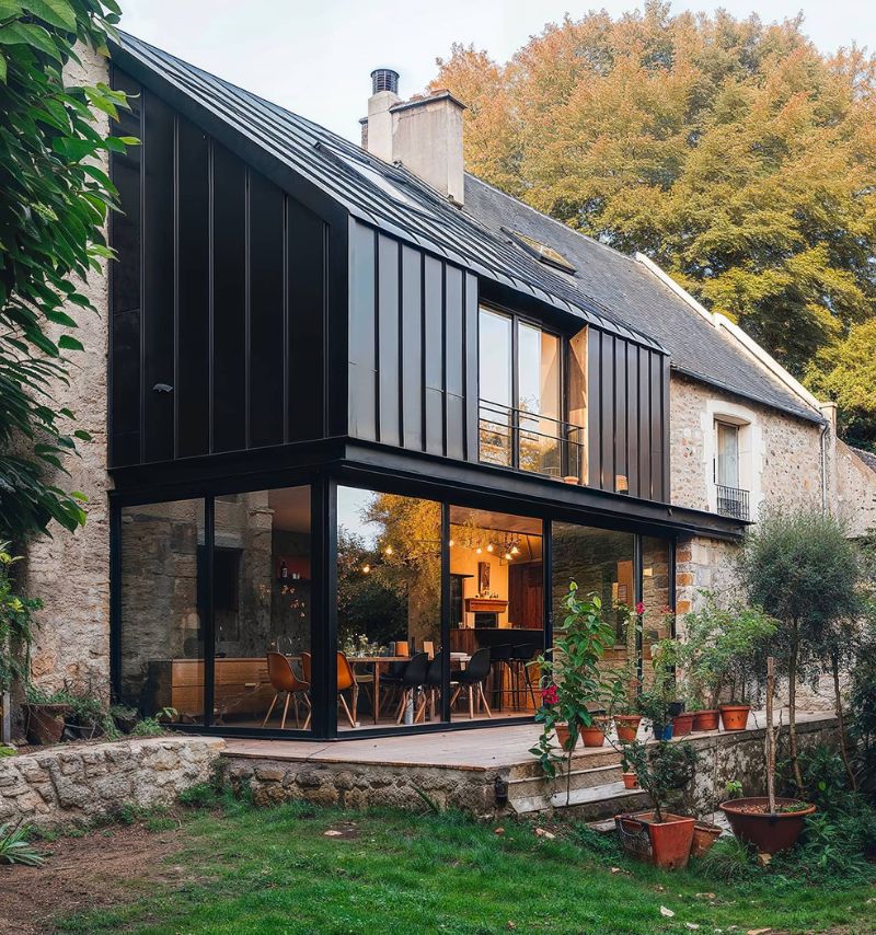 Extension de maison avec bardage noir en aluminium ou zinc à Liège Extension de maison avec bardage noir en aluminium ou zinc à Liège