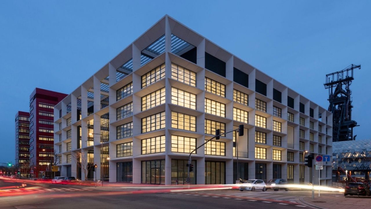 ICONE Luxembourg by night, illuminated architecture and façade installed by Anired Group in the Belval district.